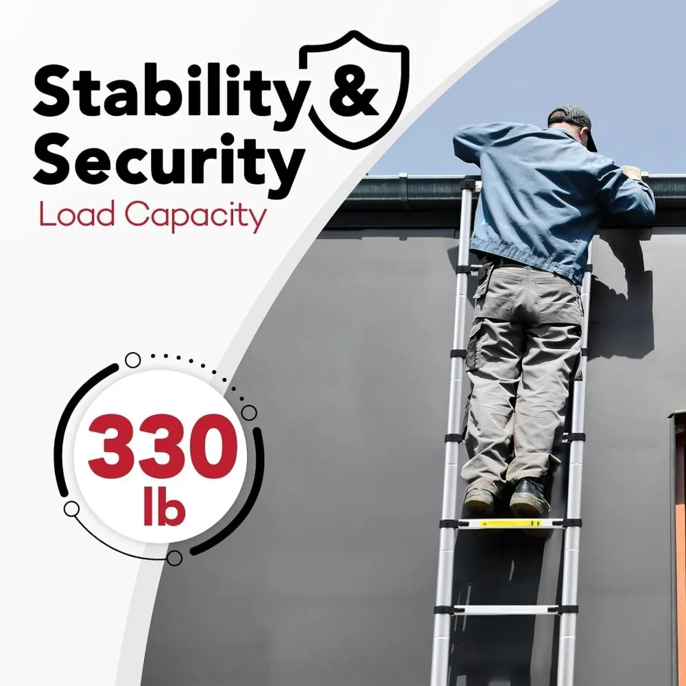 ポータブルアルミ伸縮はしご、16.5フィートの延長でアウトドアキャンプやRV旅行に最適、コンパクトで軽量で収納も簡単