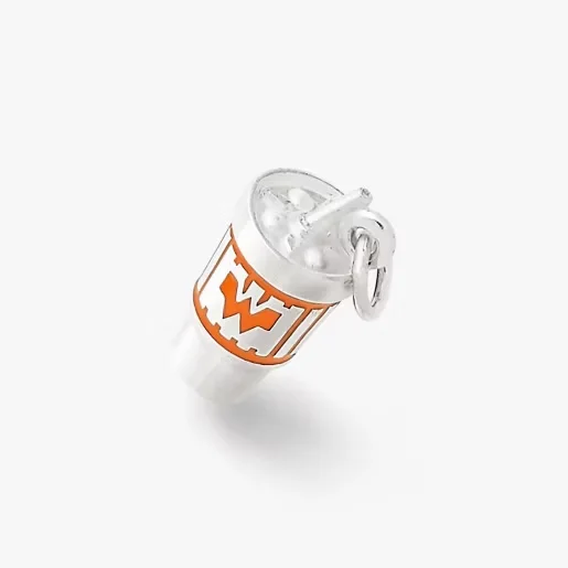 James Avery S925 Sterling Silver Enamel Whataburger Cup Charm, Orange White Drink Pendant, Texas Fast Food Jewelry Gift