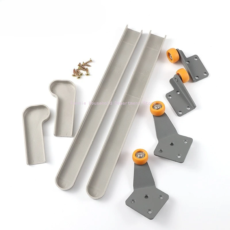 Hidden Plastic Flip-up Door Guide Rails Furniture Storage Cabinet Accessories Side-mounted Wheel Rubber Trough Slide Rail Track