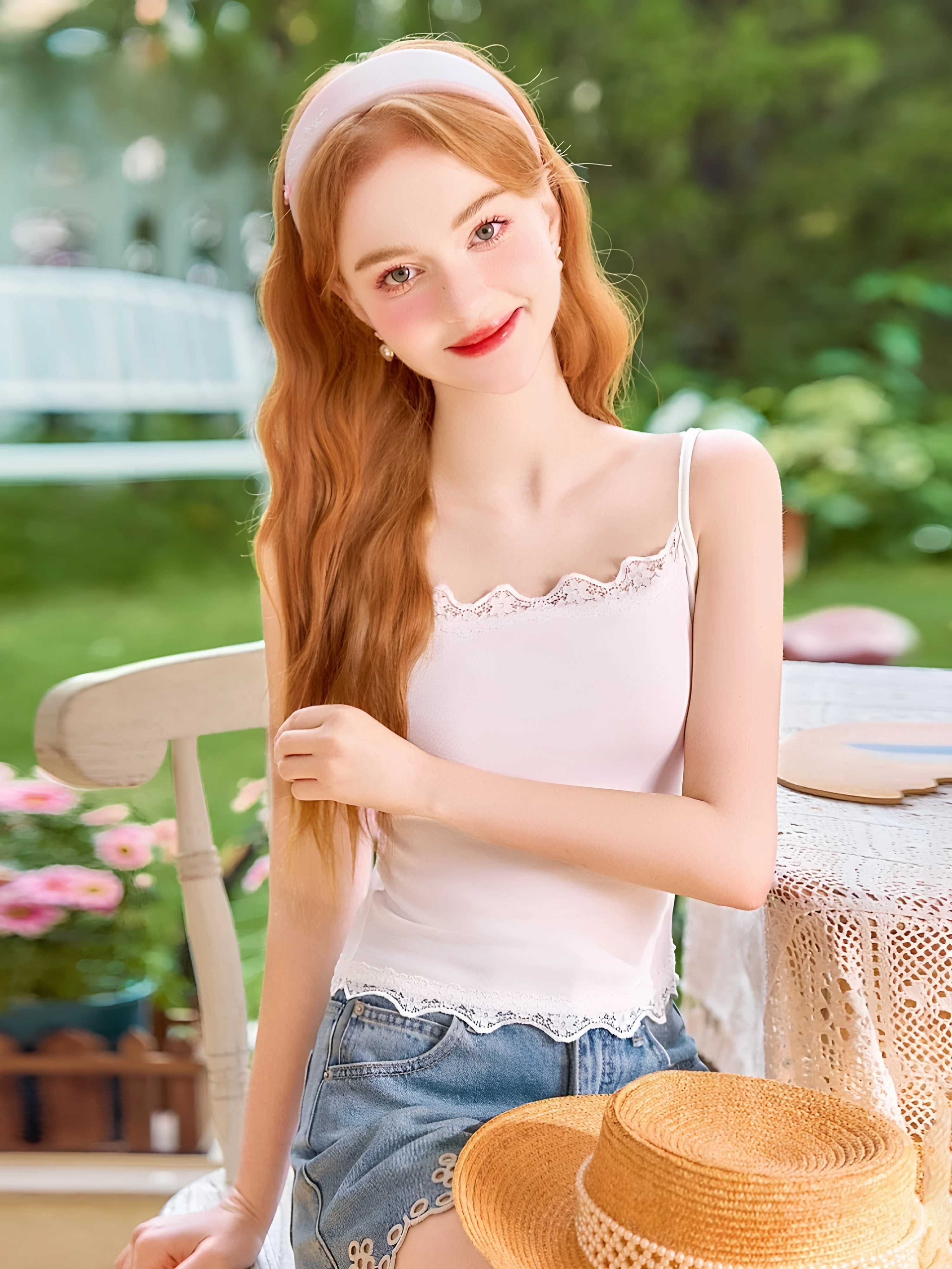 Lace Trim Cotton Blend Camisole Tank Top Women's Summer Base Layer Inner Wear Outer Wear Slim Fit Big Size plus Size
