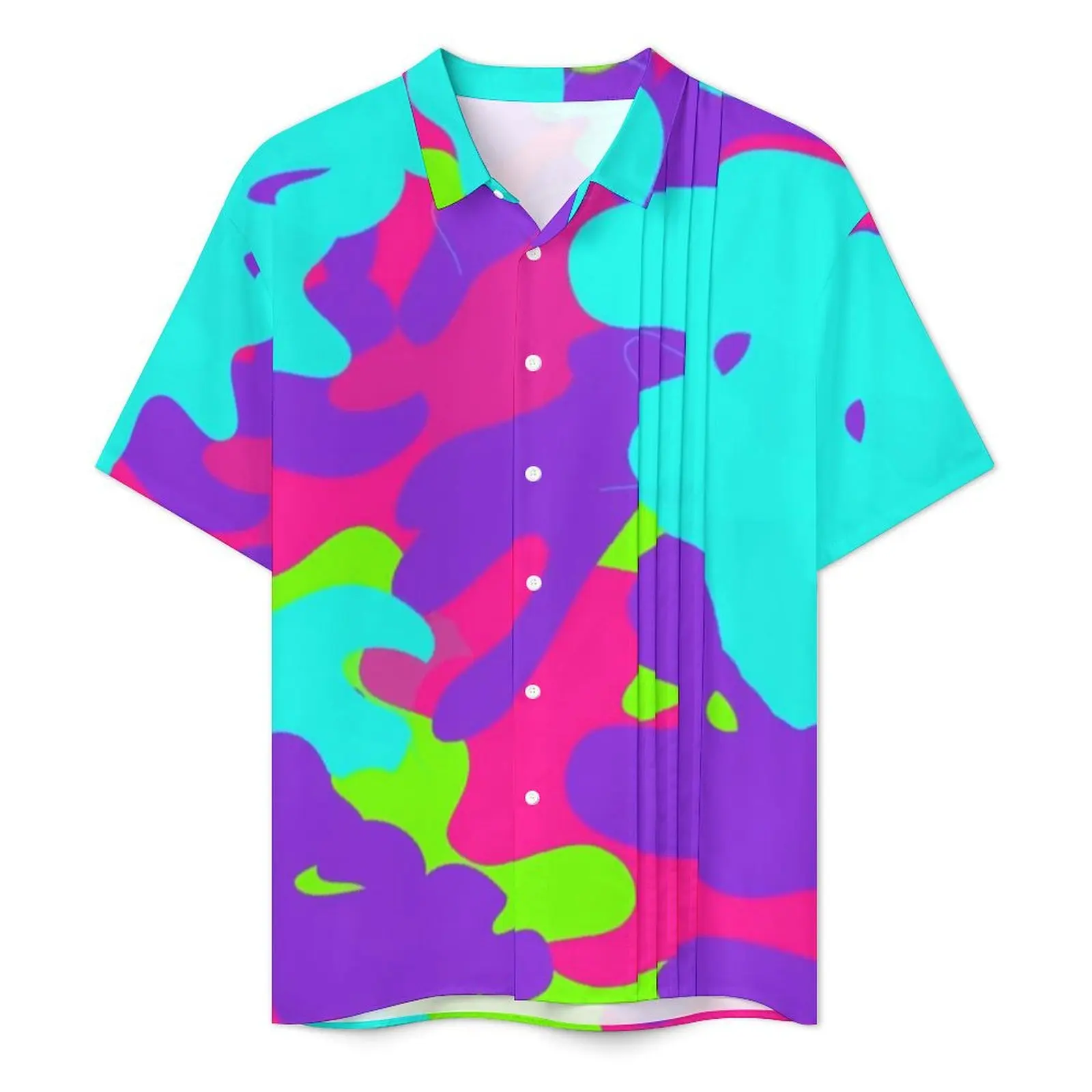 Camisa casual de neon camo masculina, estampa camuflada, novidade, mangas curtas, praia, confortável, blusas extragrandes, camisas de praia