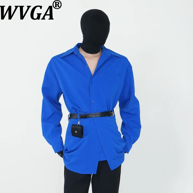 WVGA Spring Autumn New Man Tide Two Pieces Set Trendy Shirts Niche Chic Casual Belt Skirt Style Turn-Down Collar Tops Ins W14723