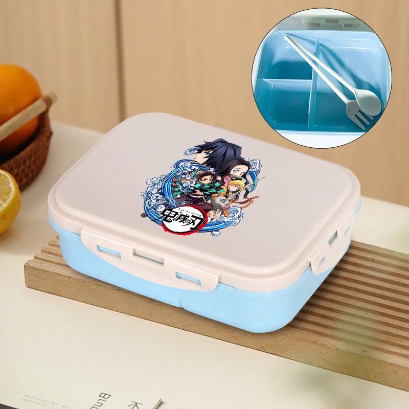 

Убийцы демонов, 3 сетки, ланч-бокс, милый мультяшный студенческий портативный контейнер для еды с вилкой для снупа, аниме, путешествия, пикник, хранение закусок