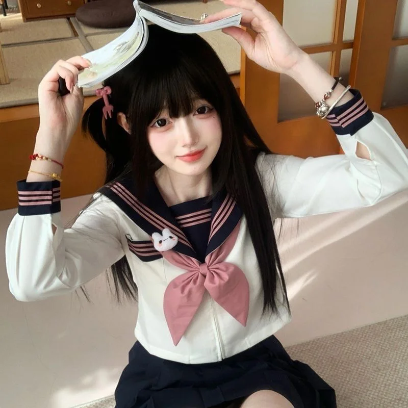 여름 짧은 치마 세트 여성 일본 학교 유니폼 대학 중학생 선원 유니폼 코스프레 의류