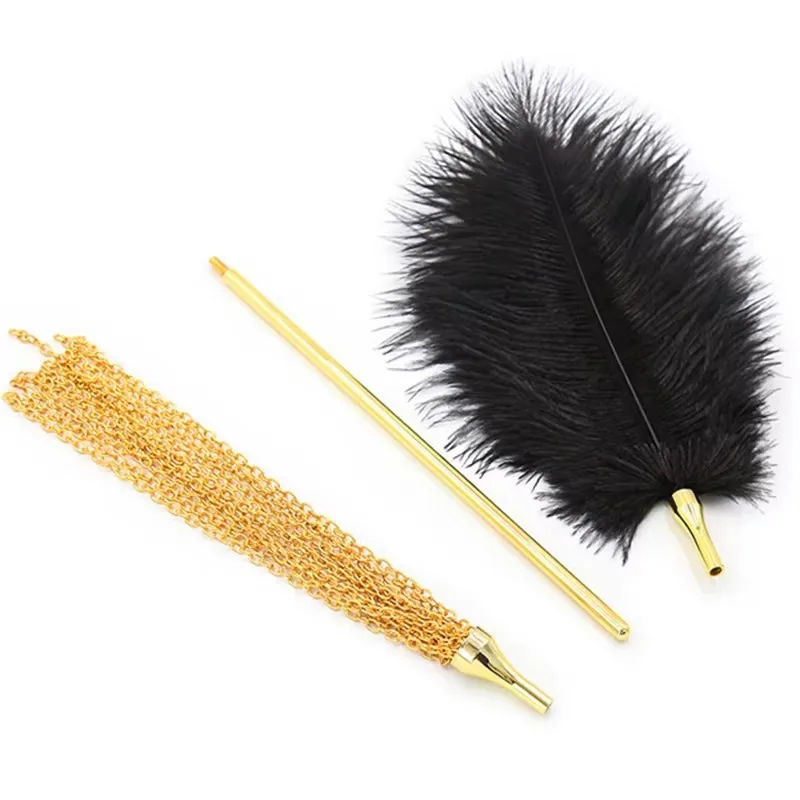Copper Plating Gold High-Quality Metal Handle Chain and Feather Two Switchable Sexy Itch Whip Stage Performance Costumes