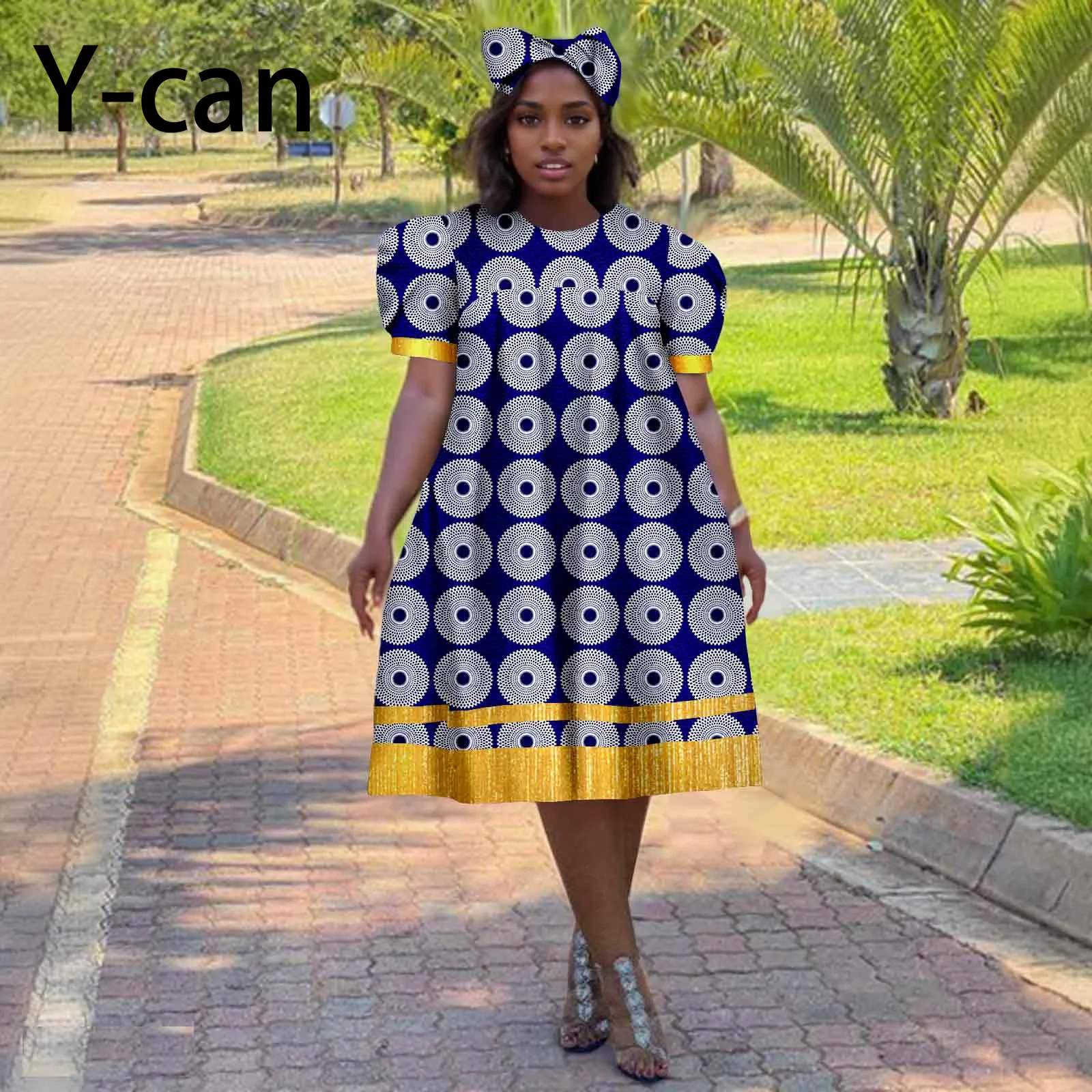 African Dresses for Woman Dashiki Print Pleated Skirt Match Headscarf Ankara Outfits Girl Skirt African Dress 2425155