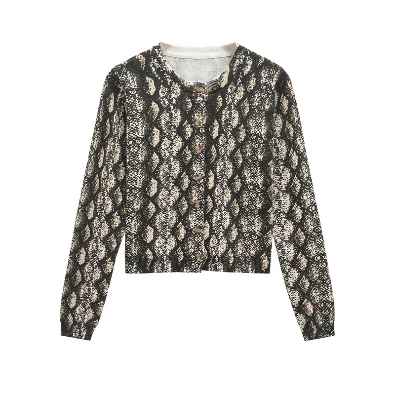 

Animal print long-sleeve round neck cardigan jacket