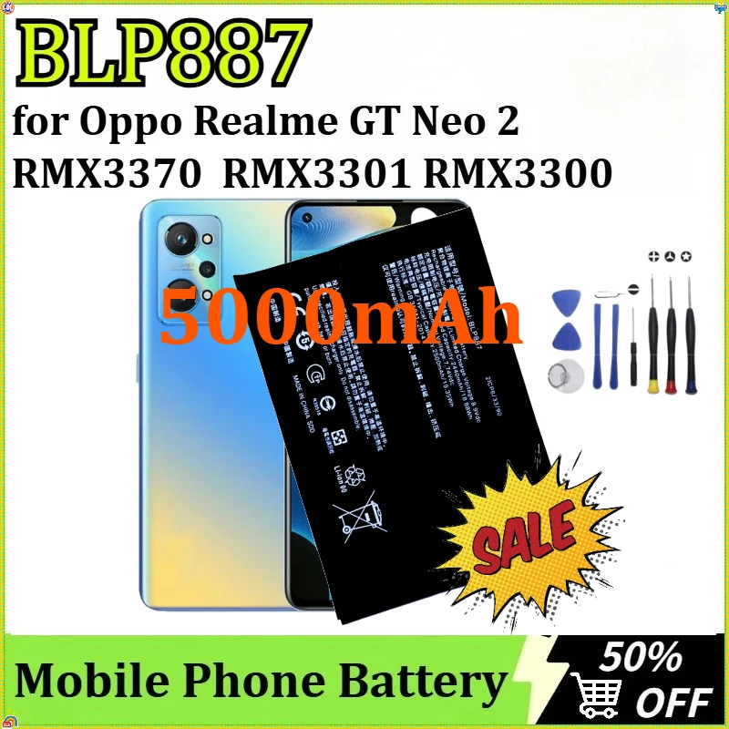 ل ممن لهم Realme GT Neo 2 Neo2 RMX3370/ GT2 Pro RMX3301 RMX3300 جديد BLP887 بطارية الهاتف المحمول قدرة عالية 5000mAh + أدوات #1
