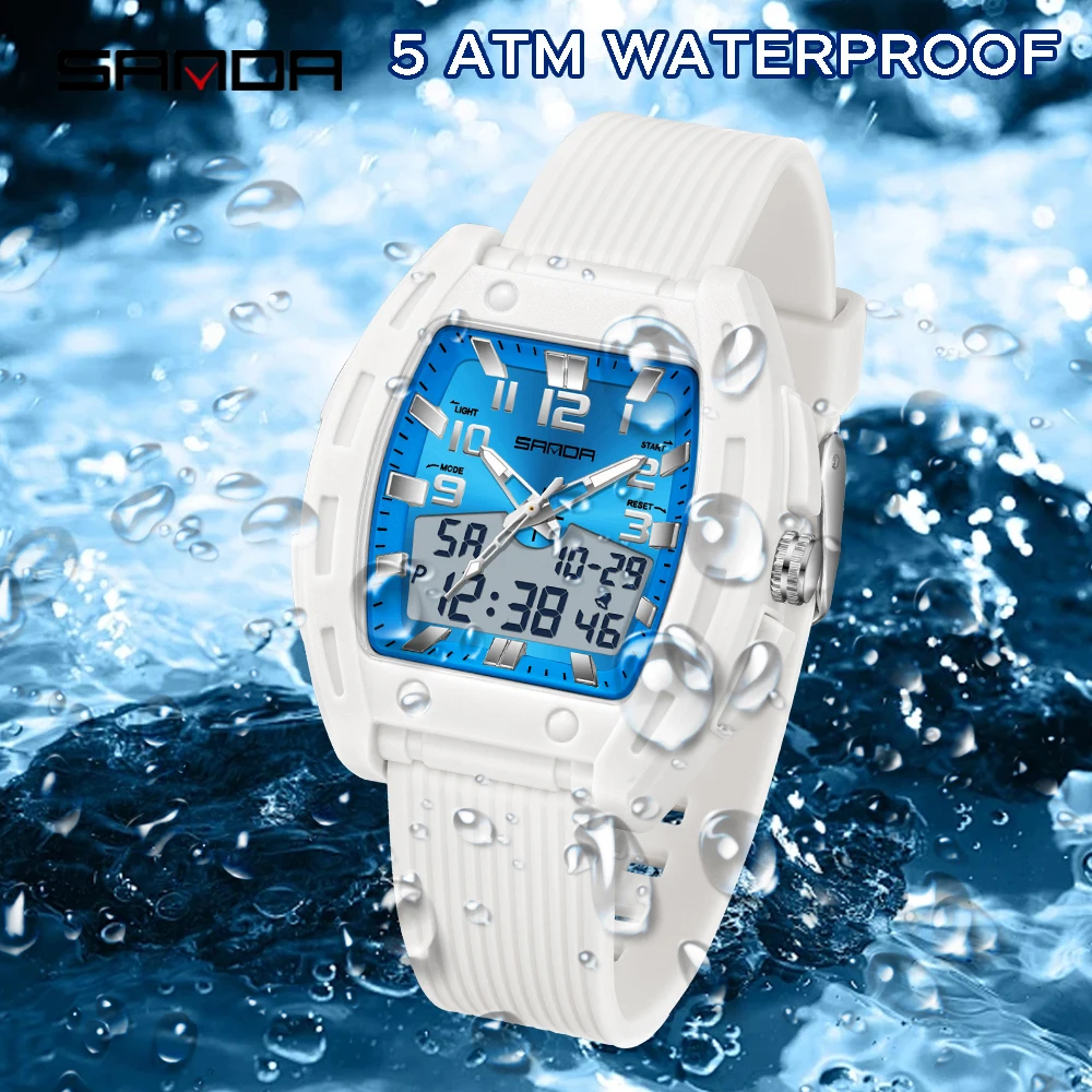 SANDA Men's Fashion Quartz Wristwatch Casual Sport Chronograph Waterproof Date Week Double Calendar Display Luxury Student Watch