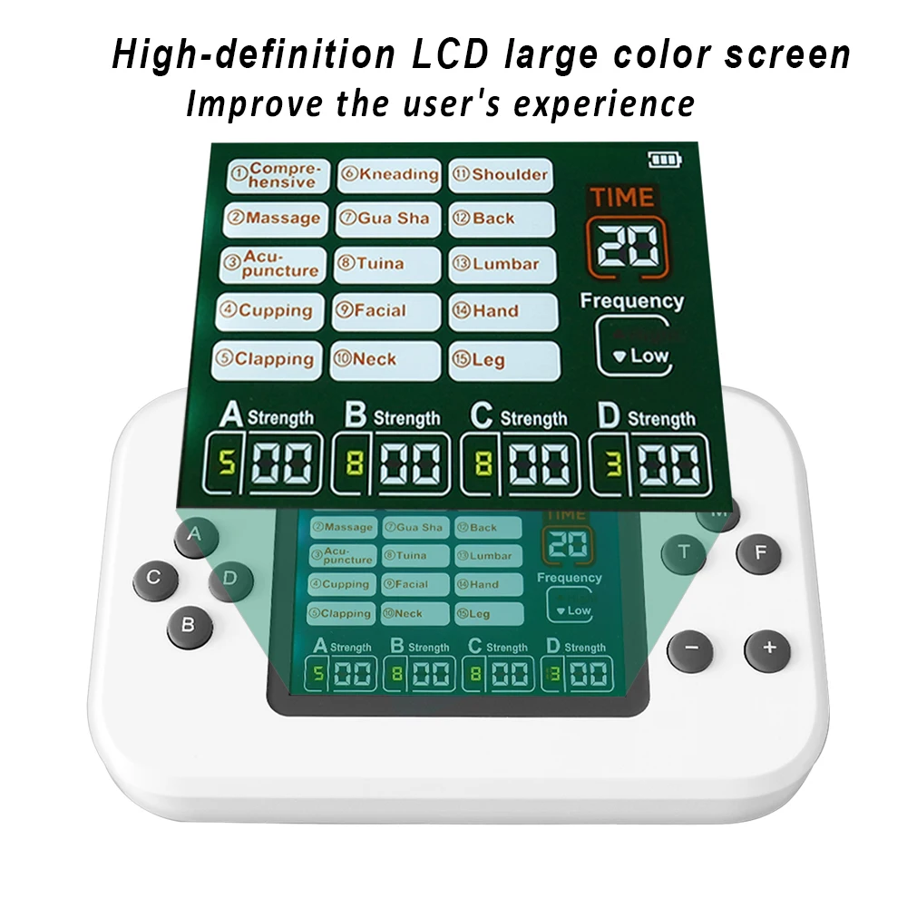 Image 3: Appareil Électrique Rechargeable 30 Niveaux, 4 Sorties TENS, Masseur Multifonctionnel EMS, Stimulateur Nerveux Vibrant, Relaxation, 8 Électrodes
