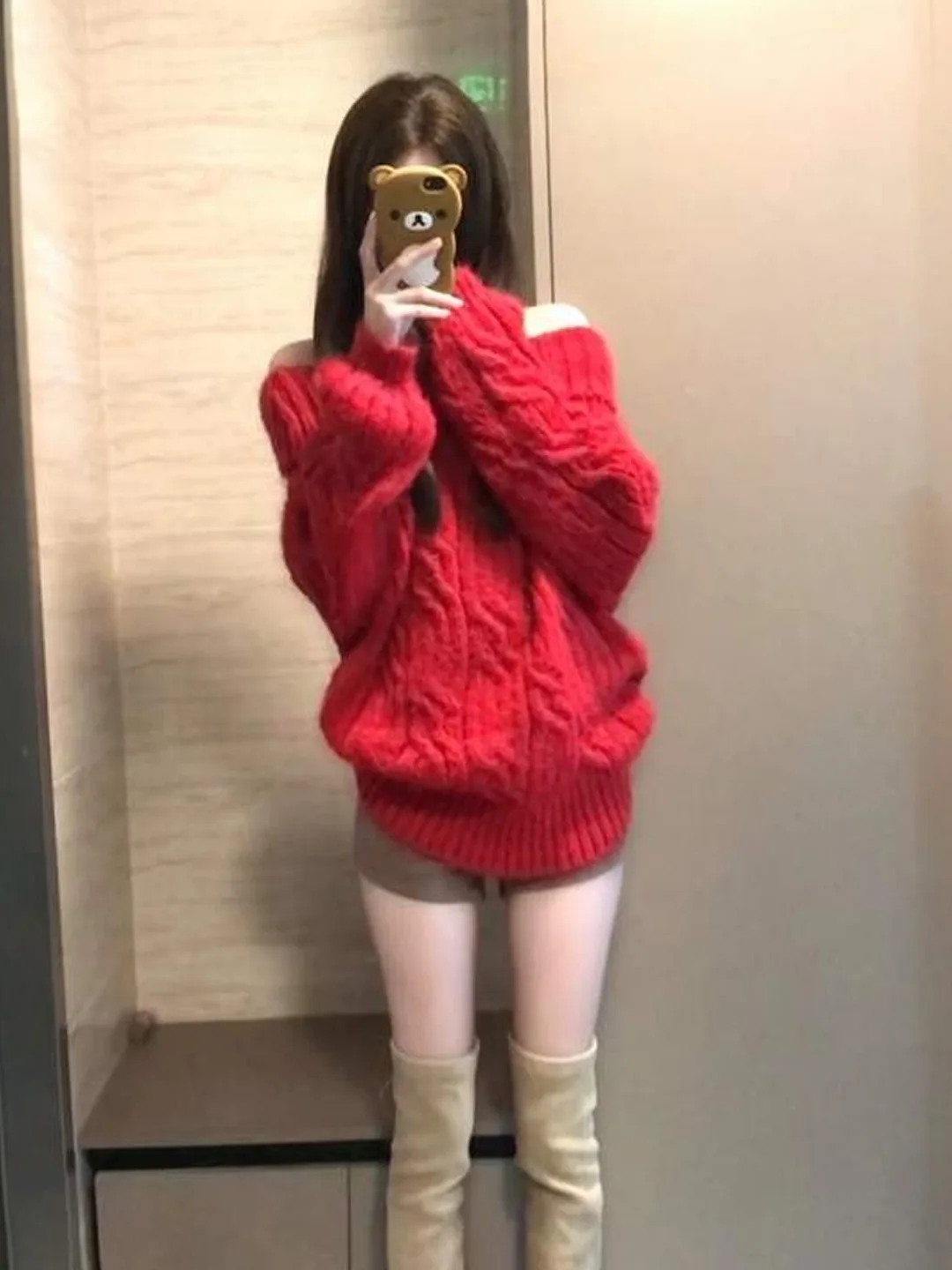 

Unique Lazy Sle Red Off-oulder Loose Sweater Faionable Spring Top for Women Casual Streetwear Date Cam Home