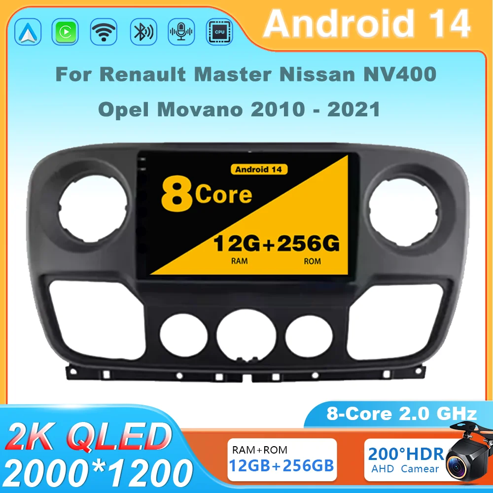 

Android 14 Car Radio Multimedia Player Stereo Navigation GPS Carplay 4G For Renault Master Nissan NV400 Opel Movano 2010 - 2021