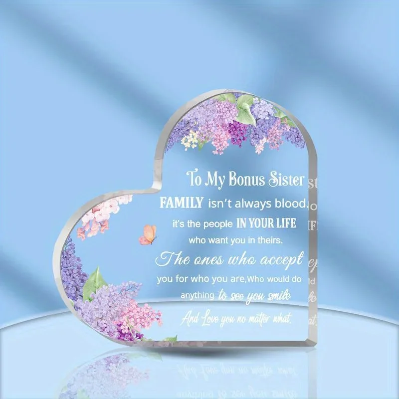 Acrylic Heart Desk Decor for Sister, Clear Material, Modern Simple Style, Compact Size, Sentimental Keepsake Gift from Brother f
