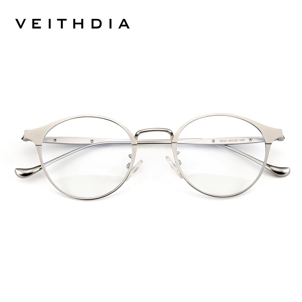 VEITHDIA Brand Fashion Eyeglasses Women's Blue Light Blocking Glasses Optical Round Alloy Eyewear Customizable Myopia Frame 8006
