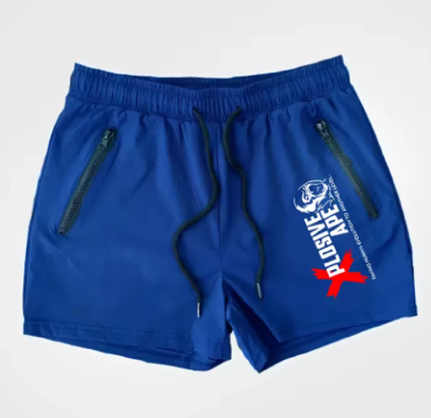 트렌디한 남성용 퀵 드라이 엣지 프린트 반바지, 이중 지퍼 포켓 엣지 디자인, 러닝, 농구 훈련 및 피트니스용