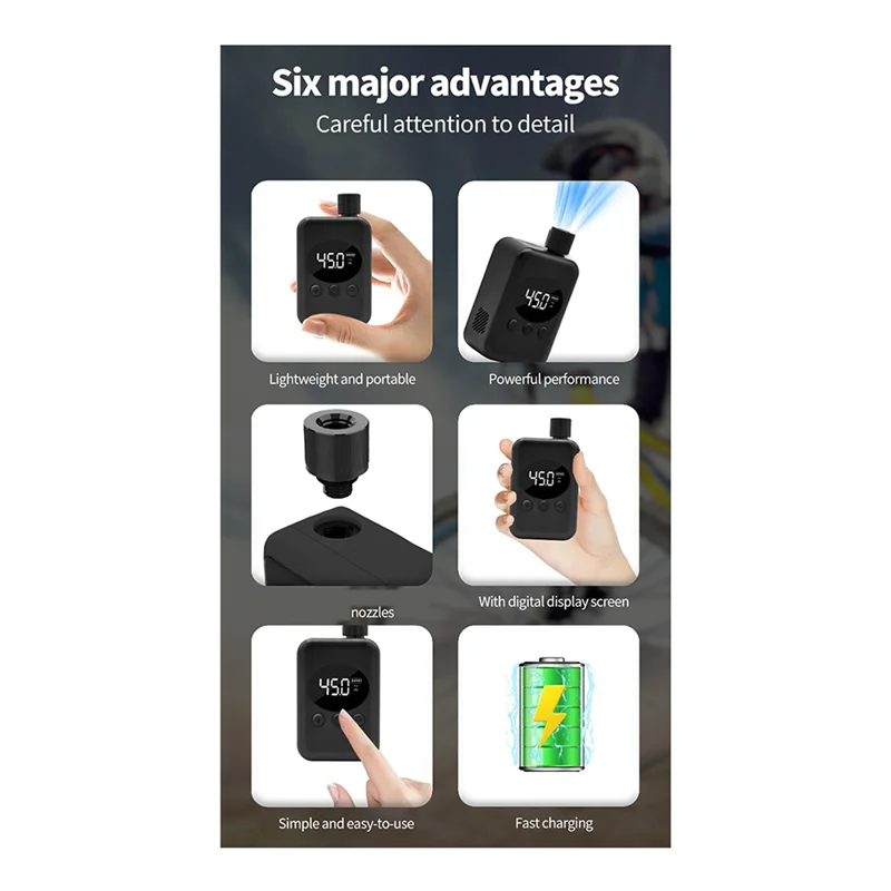 

ABKV-Portable Mini Electric Air Pump Bicycle Tire Inflator With Valves Suitable For Road Bike And Motorcycle