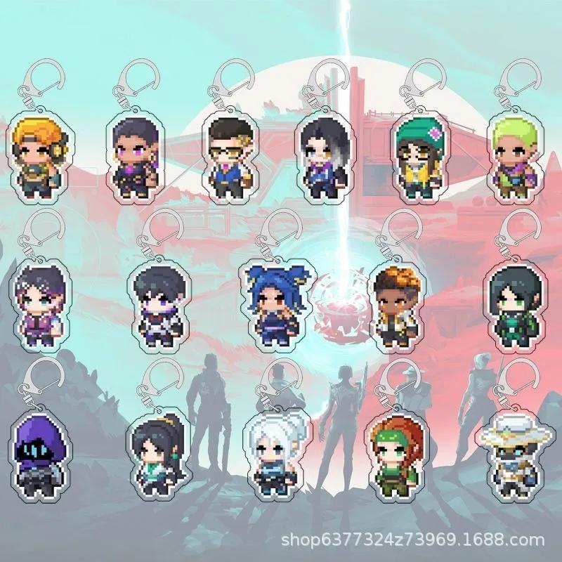 4PCS Hot Game Valorant Series Pixel Style Acrylic Keychain Cartoon Game Role Creativity Fashion Backpack Keychain Birthday Gift