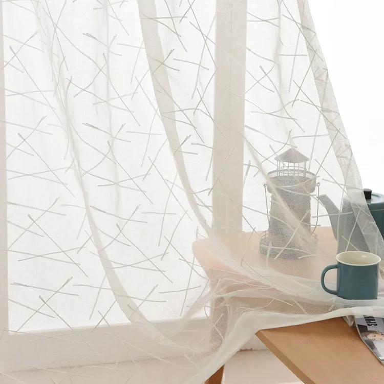 White Cross Vertical Strip Embroidered Gauze Curtain Curtains for Living Dining Room Bedroom