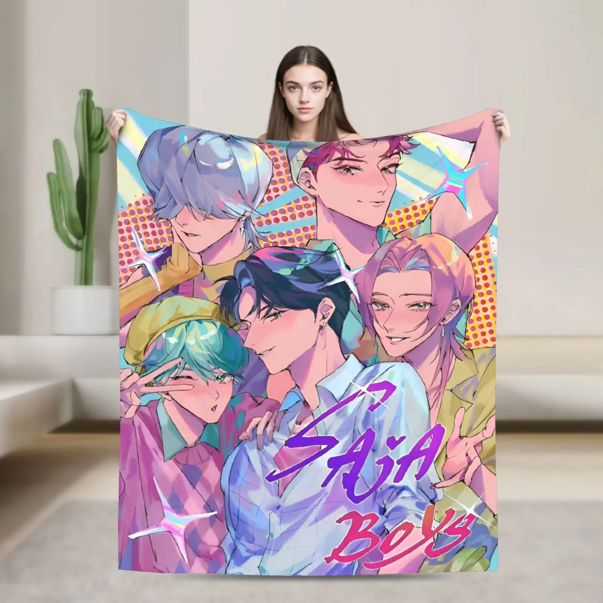 

Saja Boys Soda Pop Plush Throw Blanket Kpop Themed Warm Soft Flannel for Couch Bedspread Quality Design for Students