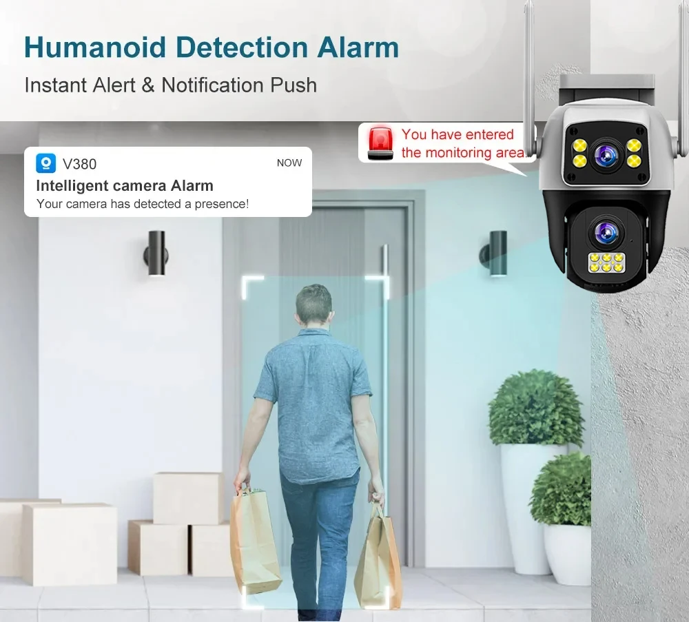 كاميرا IP 4K 8MP 4G عدسة مزدوجة في الهواء الطلق مقاومة للماء ° كشف الإنسان عن طريق المراقبة بالفيديو CCTV حماية أمنية كاميرات PTZ