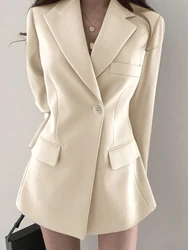 Blazer branco oversize feminino, coreano, elegante, fino, estilo britânico, terno pequeno, jaqueta, roupa de escritório, moda primavera, 2023