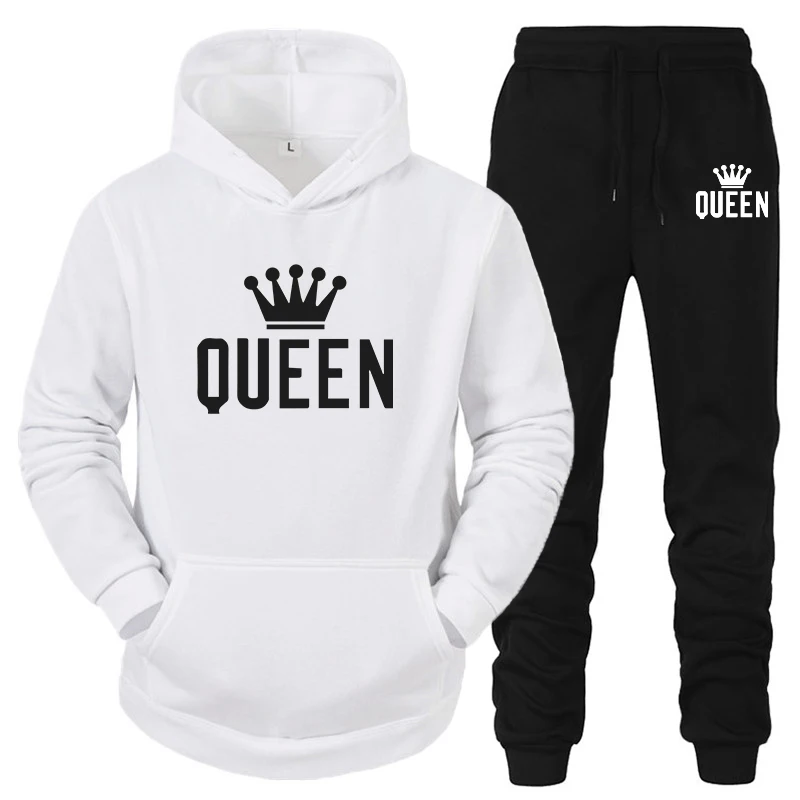 2024 Hot Sale Couple Fashion Tracksuit King Queen Hoodies and Sweatpants High Quality Men Women Daily Casual Sports Jogging Suit