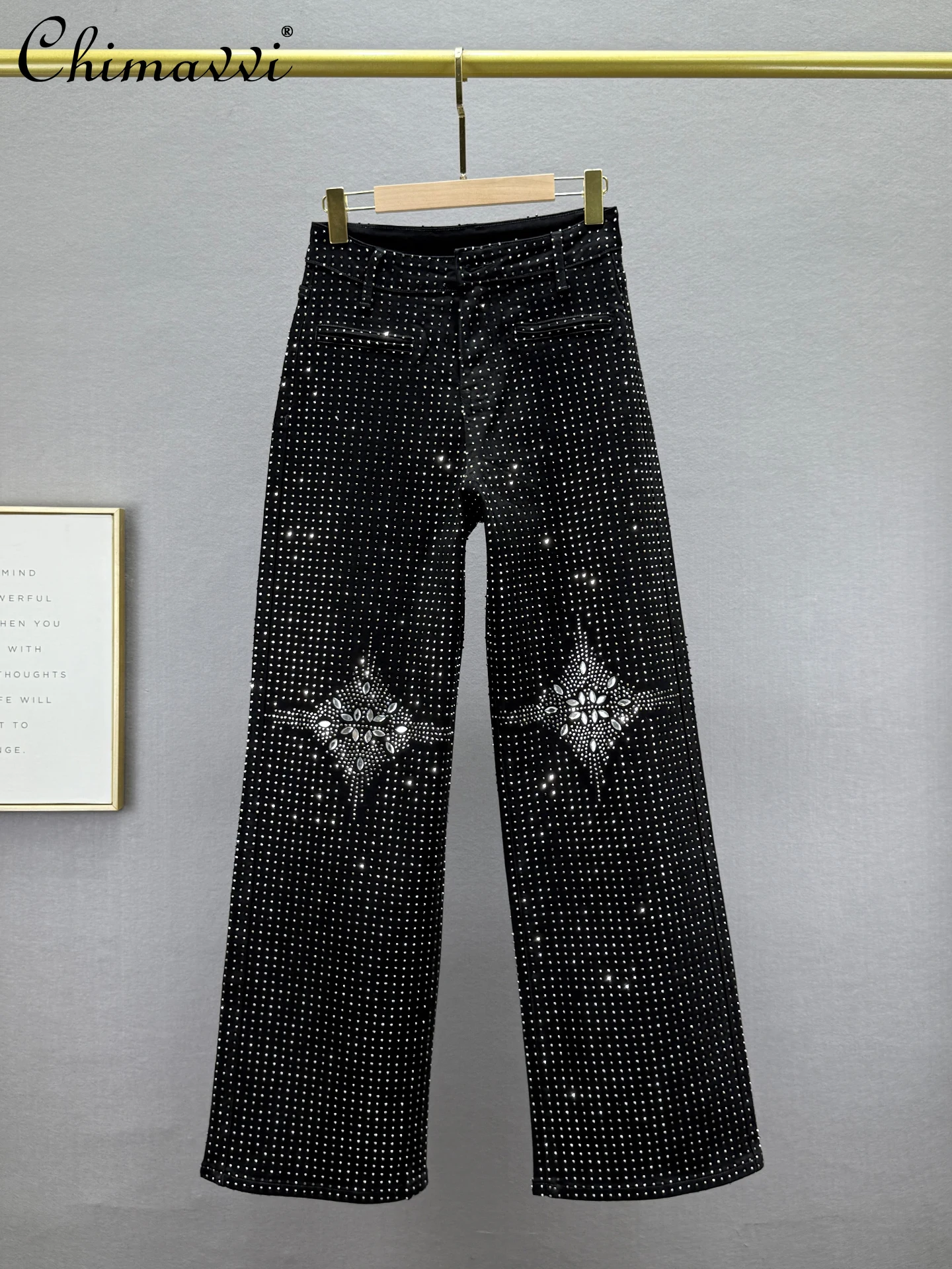 

Heavy Starry Sky Rhinestone Jeans Women 2025 Autumn New Fashion High Waist Loose Slimming European Style Extended Wide Leg Pants