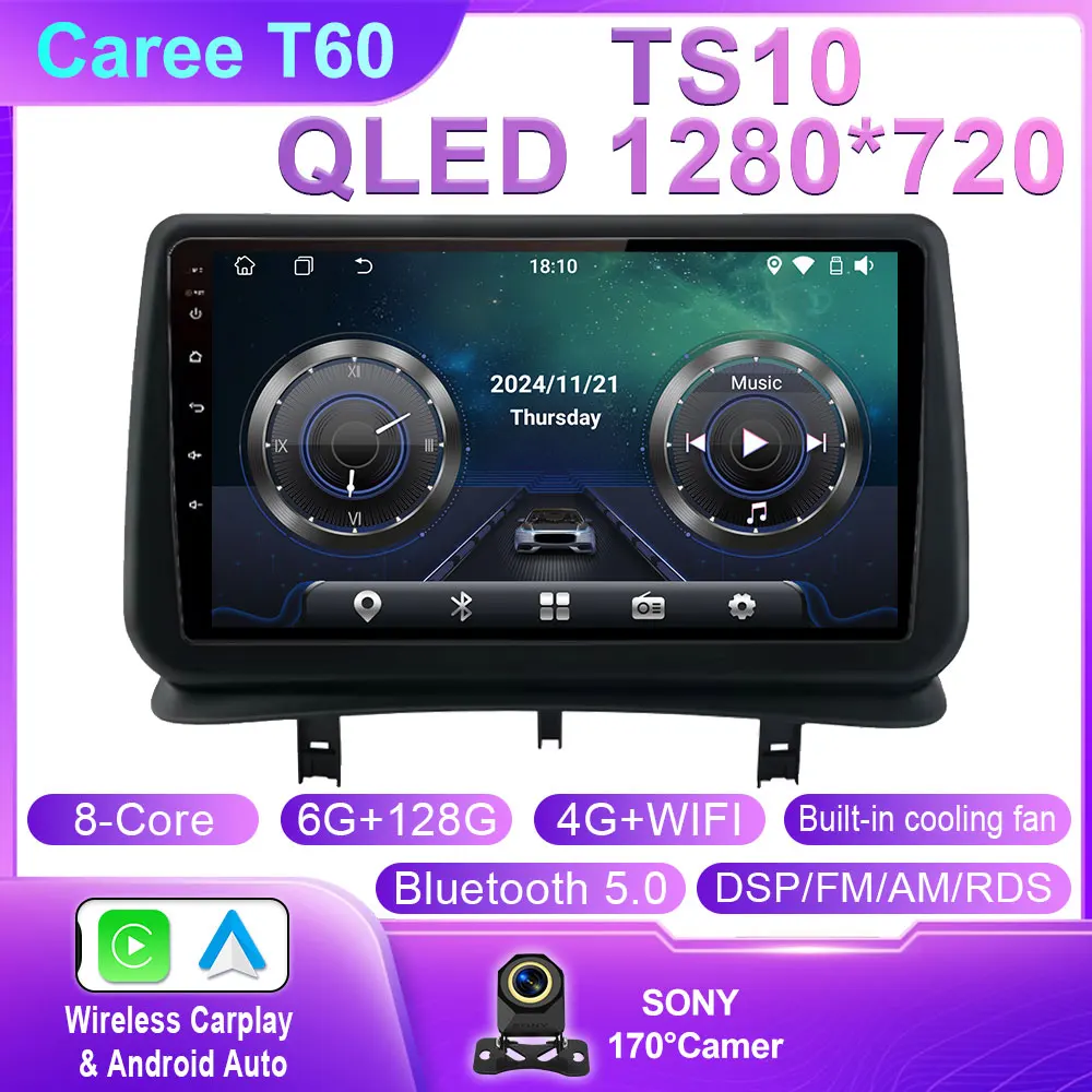 Auto Android 14 Voor Renault Clio 3 2005-2014 Autoradio Multimedia Speler Navigatie GPS Autoradio CarPlay QLED Scherm Geen 2 din