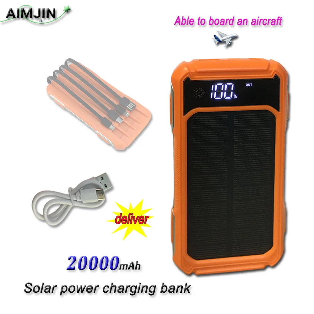 

Portable Solar Power Bank 20000mAh External Battery Charger belt LED Light For All Smartphones