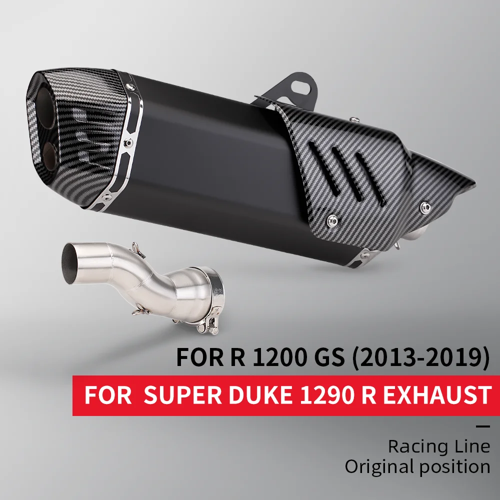 Motorcycle Exhaust System Modified with Cover Double Hole Muffler Middle Pipe For R1200 GS 2013 - 2019