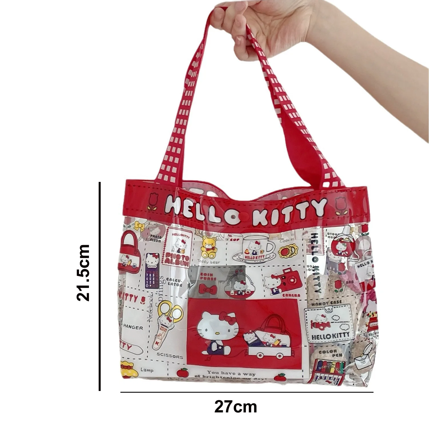 Sanrio Hello Kitty Makeup Bag Cartoon Handbag Anime Cute Girl Transparent PVC Kawaii Student Large Capacity Portable Storage Bag