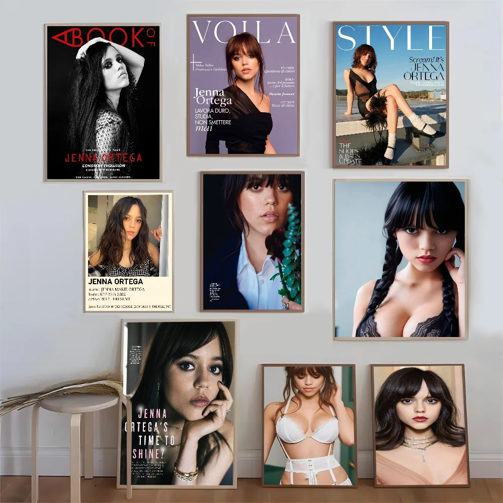 Jenna Ortega Sexy Portrait Self-adhesive Art Poster Fancy Wall Sticker For Living Room Bar Decoration Vintage Decorative