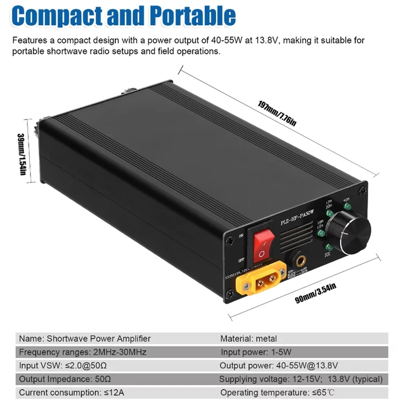 50W Shortwave Power Amplifier with 4-Gear LPF Automatic Transmit & Receive Switching Compatible with Multiple Protocols-A22U