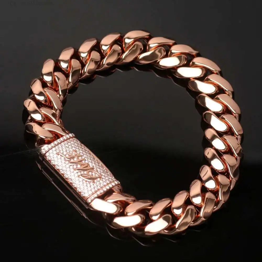 

Iced Out Classic Cuban Chain Bracelet Rose Gold Plated D VVS 925 Sterling Silver Moissanite Cuban Bracelet