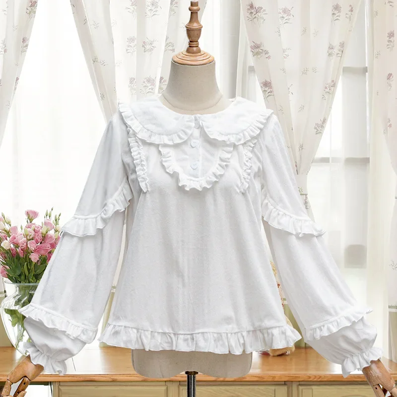 Sweet White Lolita Top ~ Kitten\'s Diary ~ Cute Peter Pan Collar Cotton Blouse