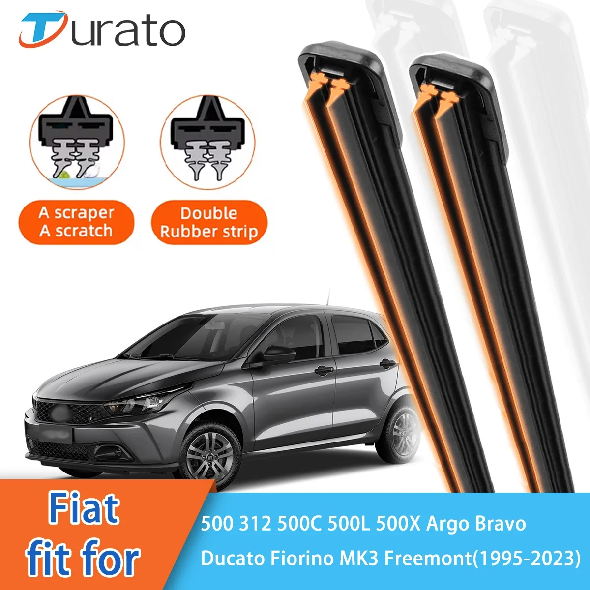 For Fiat 500 312 500C 500L 500X Bravo Argo Ducato Fiorino Front Windscreen Wipers Double Rubber Car Wiper Blades Car Accessories