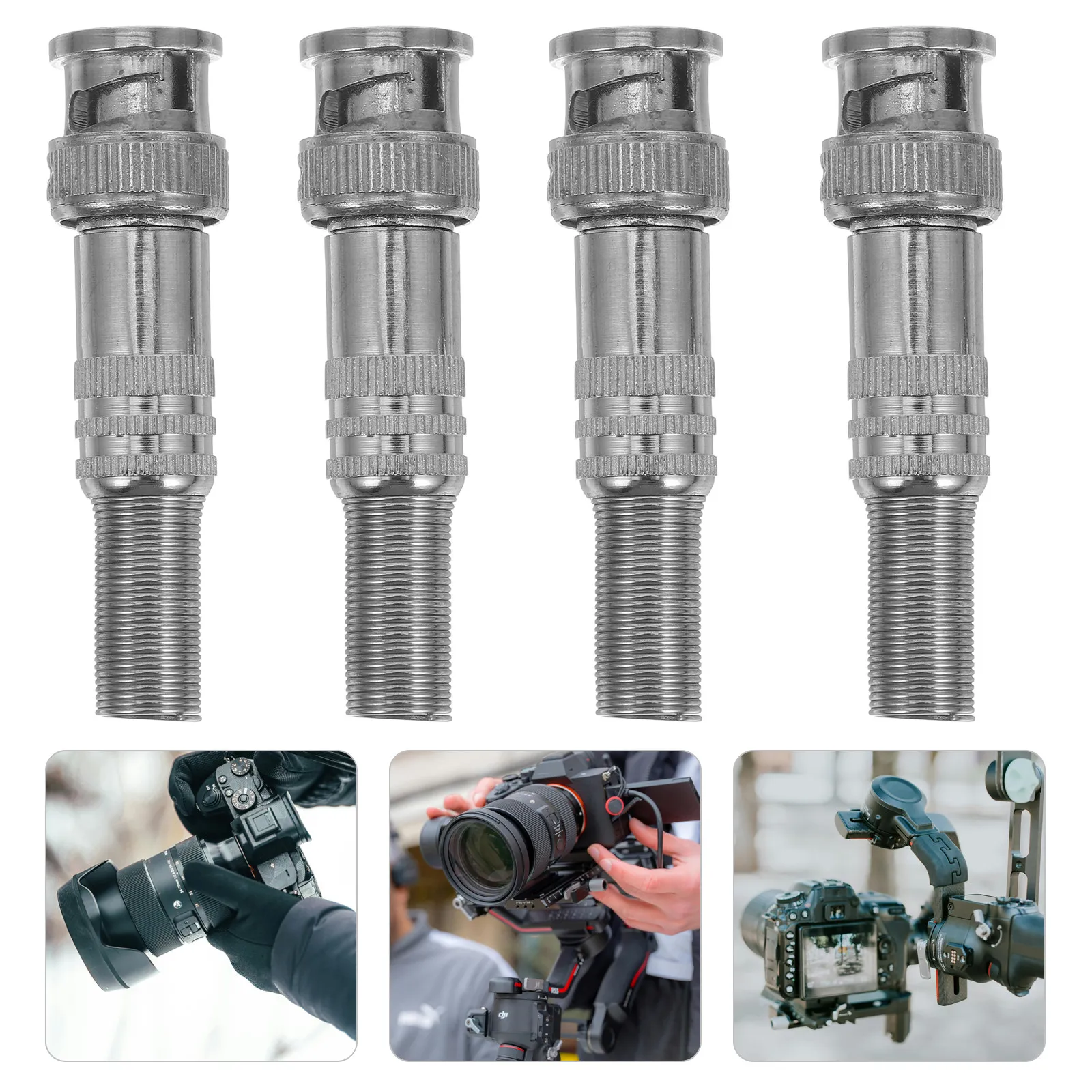6Pcs Bnc Male Crimp Connector Metal Connector for Security Camera Cctv Coaxial Cable Hd Signal Transmission