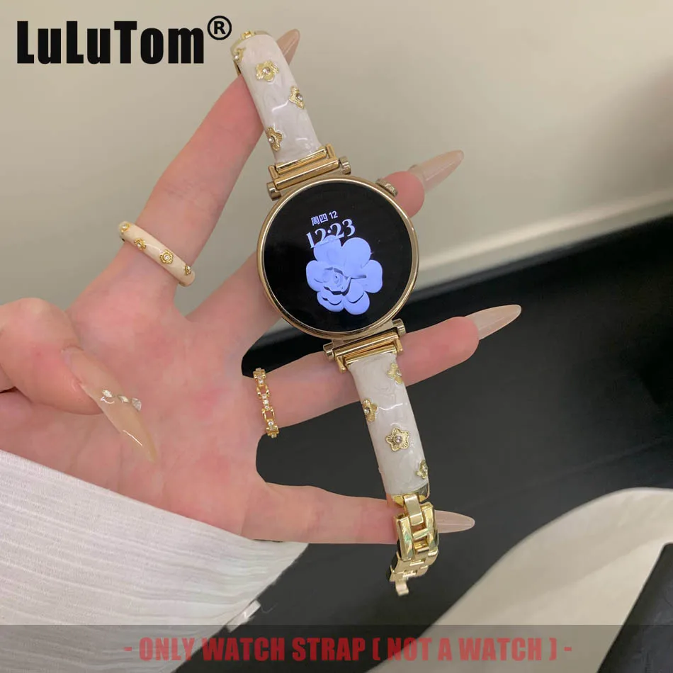 

Роскошный ремешок для часов с цветочным цирконием для Samsung Galaxy Watch 7 6 5 4 Huawei GT 5 4 3 Pro, 46 мм, 41 мм, женский ремешок-браслет 18/20/22 мм