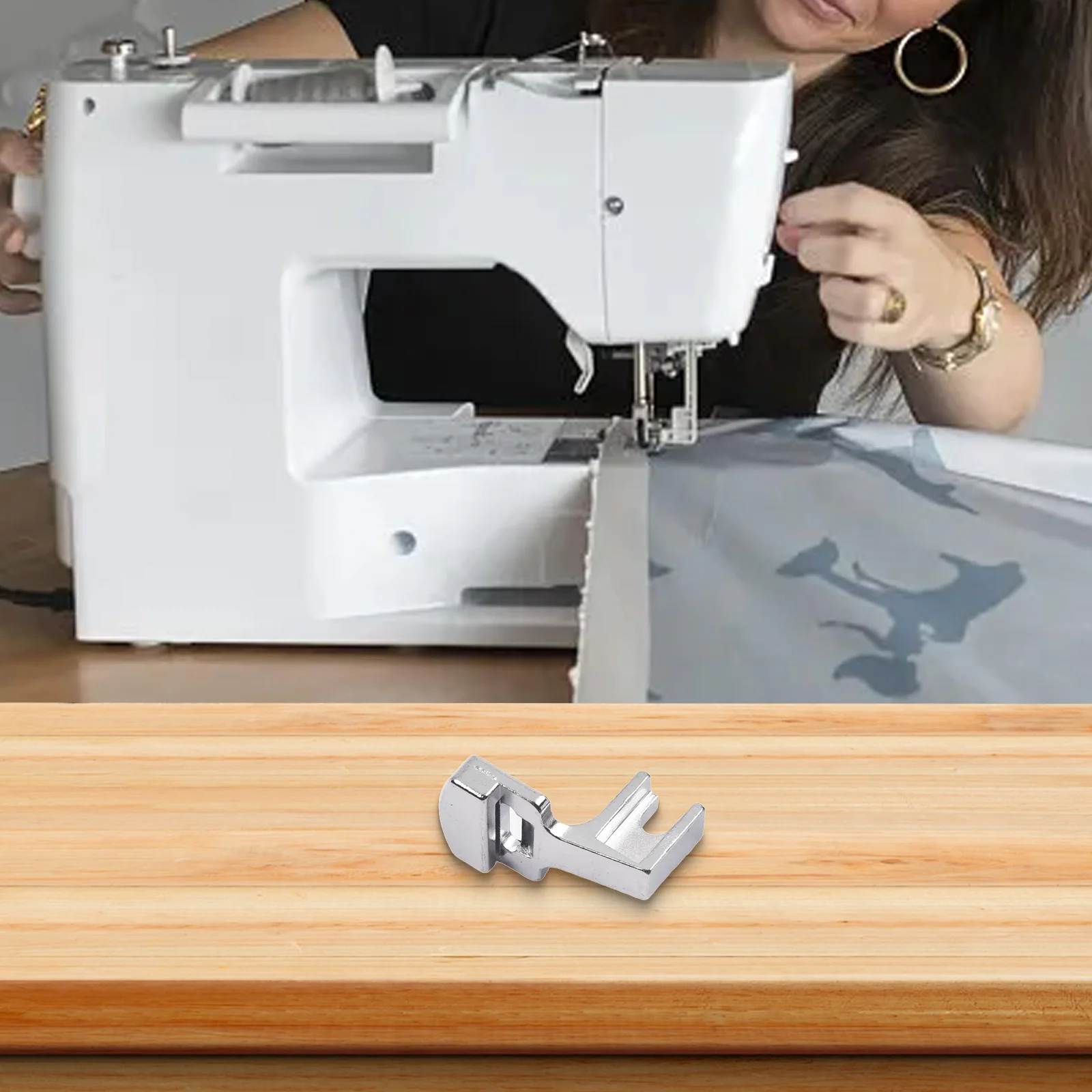 Sewing Machine Accessories Silver Metal Pleating Presser Foot 2.7x1.5x2cm Select Straight Stitch & Adjust Left Needle Position
