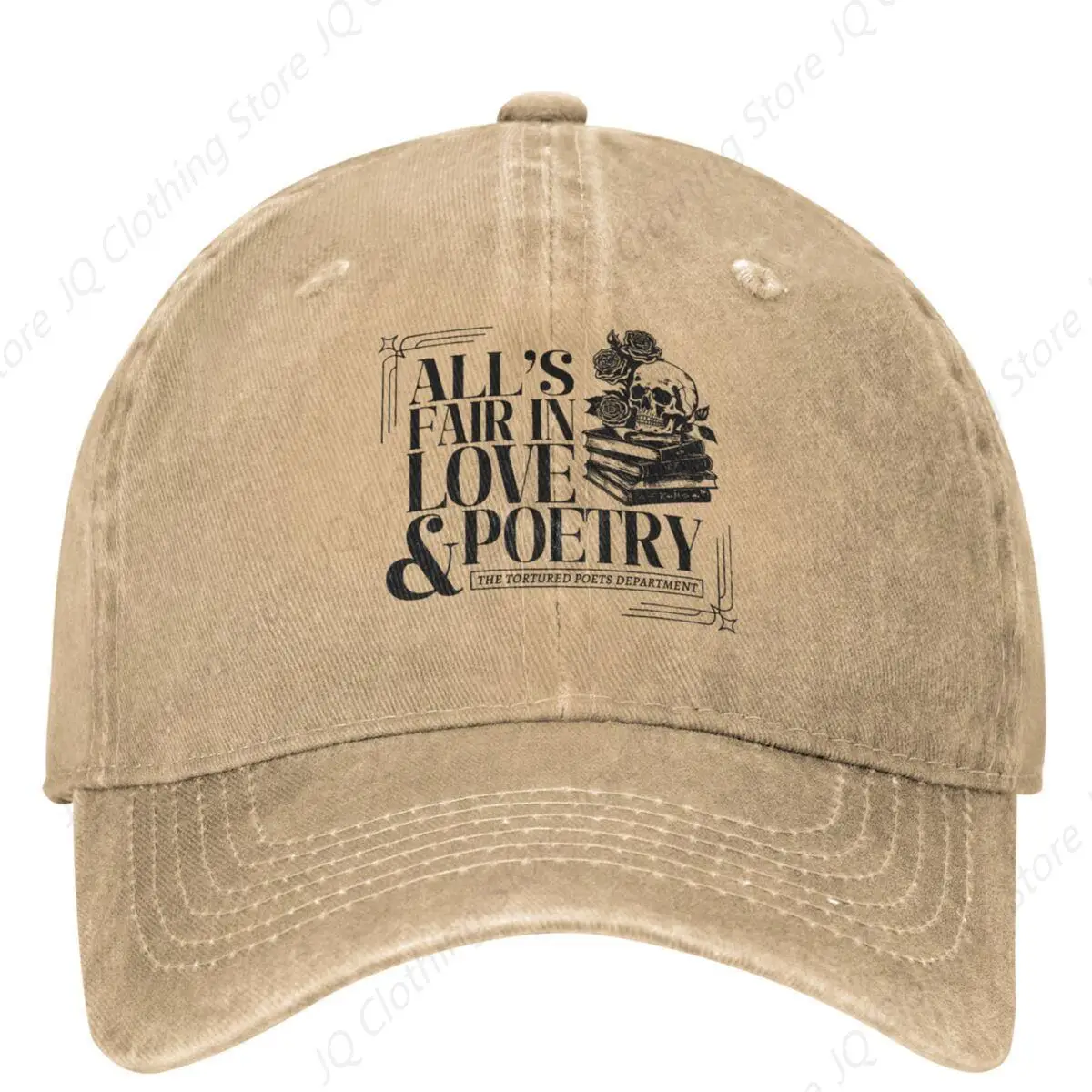 Men Women Skull All's Fair In Love & Poetry 1234 Baseball Cap Vintage Distressed Washed Sun Cap Adjustable