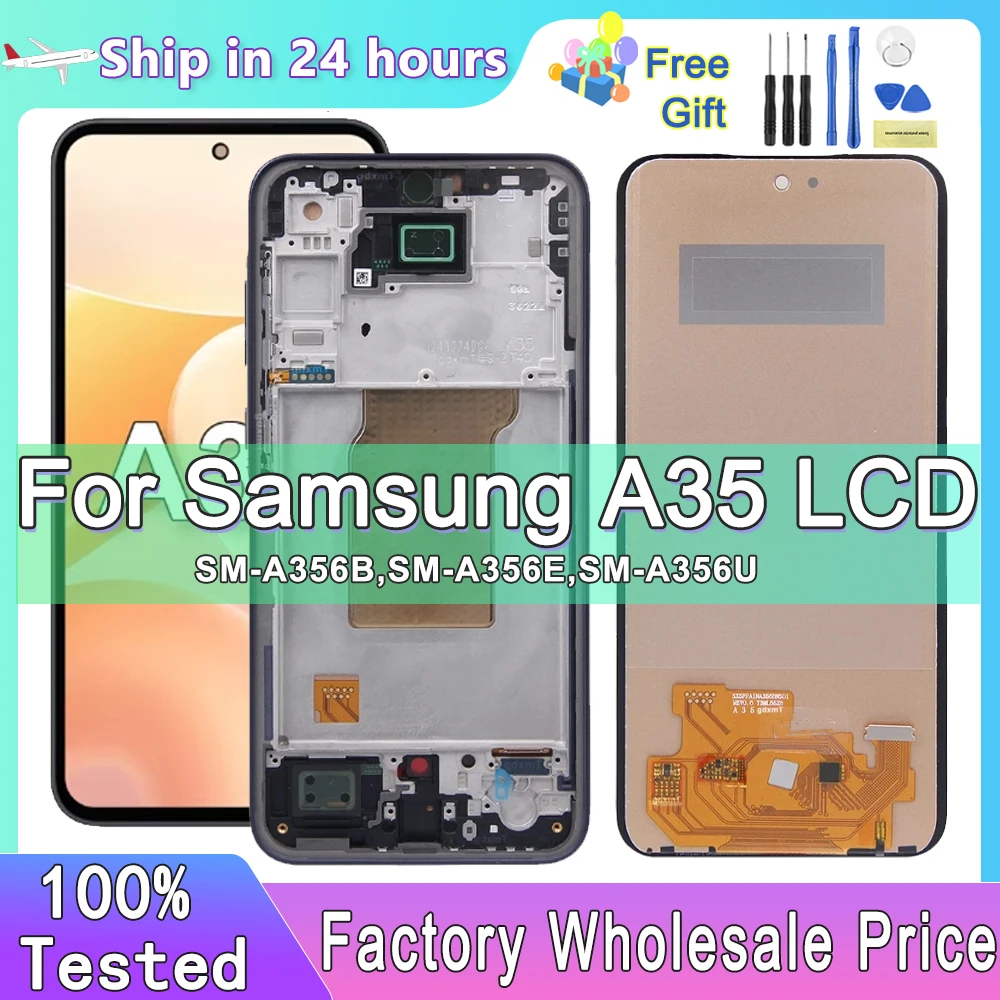 

Tested Quality For Samsung A35 A356B A356E A356U LCD Display Touch Screen with Frame, For Samsung A35 5G LCD