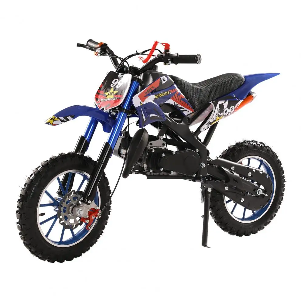 Gas Motorbike, 150kg Loading Capacity 49cc 2-Stroke Kids Mini Motocross, Children Off-road Bike, Racing Max Speed 40KM/H (Blue)