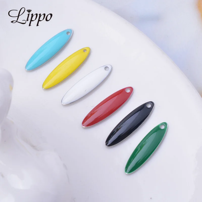 30pcs Copper  Silver Color Dripping oil Charms Two-sided Enamelled  Pendant DIY Jewelry Earring Making