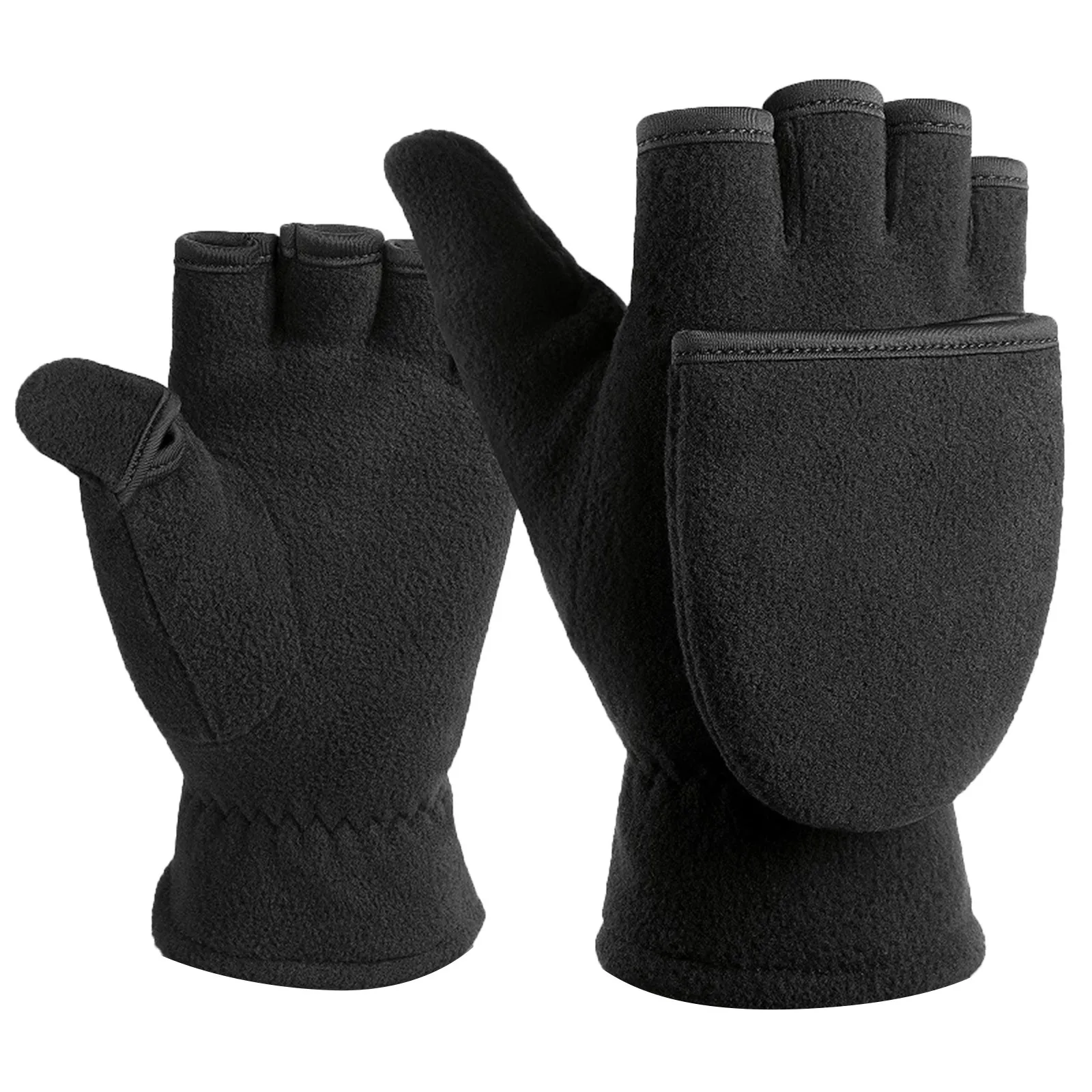 Solid Color Convertible Flip Top Gloves Winter Windproof Polar Fleece Fingerless Mittens With Cover For Gloves Mittens Toddler