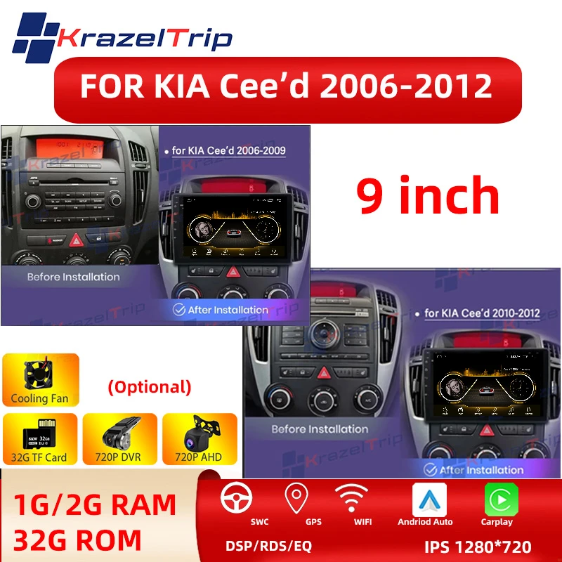 9 cali 2din Andriod 12 samochodowe Stereo dla KIA CEED 2006 2009 2010-2012 z ramą samochodu Multimedia radiowe Carplay i Auto GPS