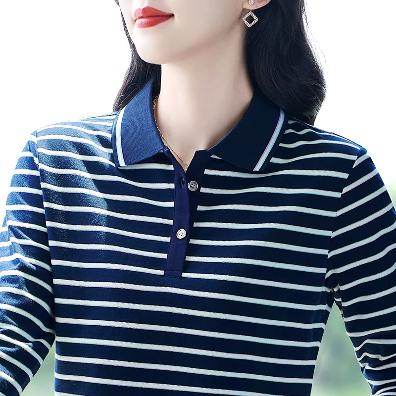 

Классическая полосатая хлопковая футболка с длинным рукавом для женщин, летняя новинка, свободный крой, повседневная, спортивная, влагоотводящая