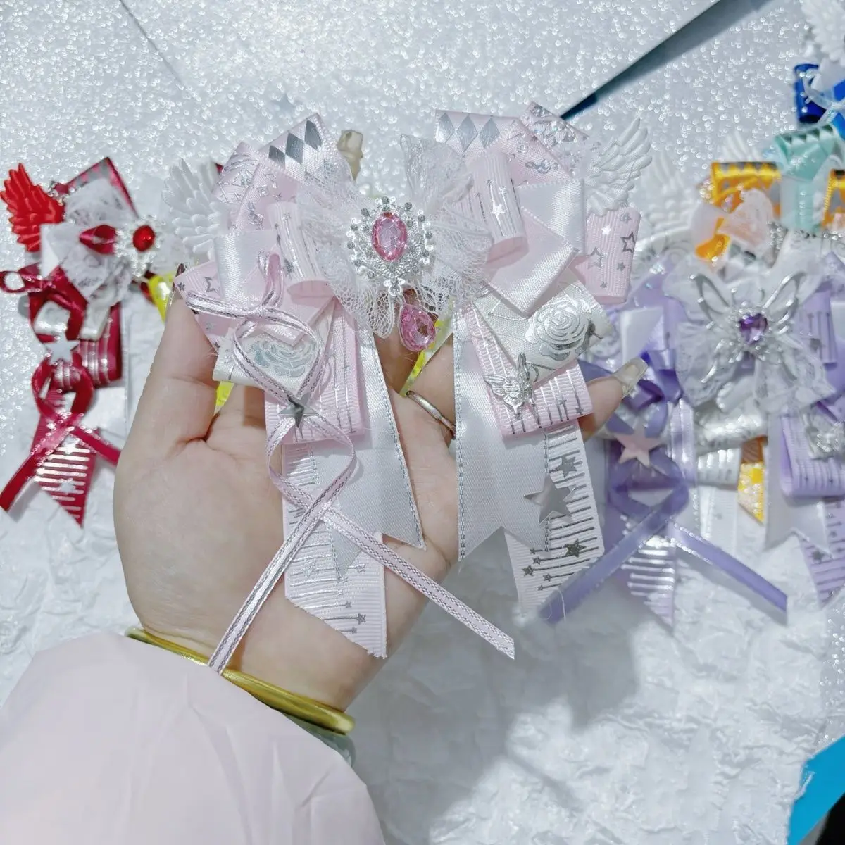 

Pure Handmade Lolita Bow Cosplay Fresh Sweet Bowtie Concert Support Bar Shirt Collar Flowers High-end Rhinestone Brooch Jewelry