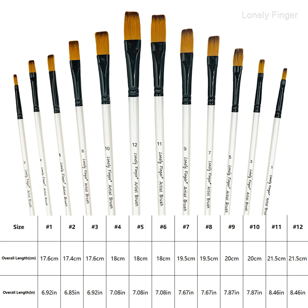 12-delige platte kwastenset 12 stuks voor acryl aquarel gouache kunst schilderen en bodycraft schilderen
