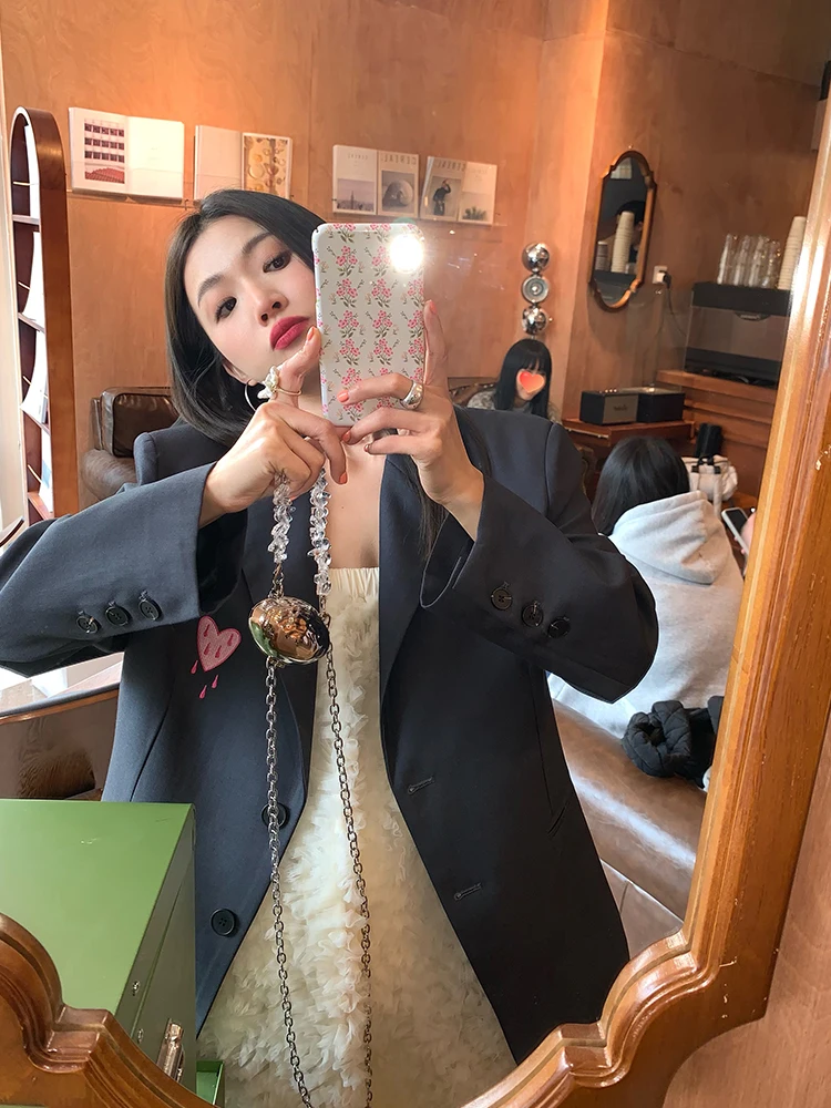 

Casual Women's Suit Jacket Grey Versatile Spring 2026 Original Design Loose Fit Long Sleeve Single Button Pure Color