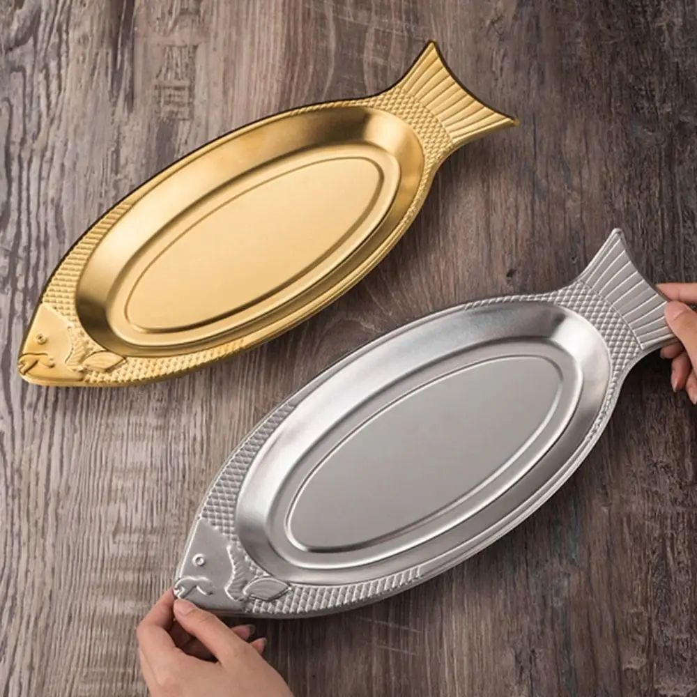 Creative Steamed Fish Plate Stainless Steel Restaurant Oval Steaming Fish Plate Home Fish-shaped Snack Dessert Dish Kitchen Tray